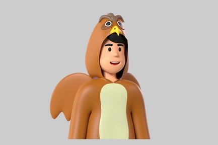 Visualização: Pessoa fantasiada de coruja