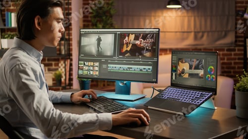 Preview: Editing artist working on footage design with media software