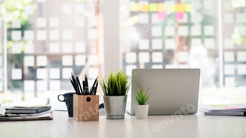 Preview: Modern workplace with laptop. Private business office.