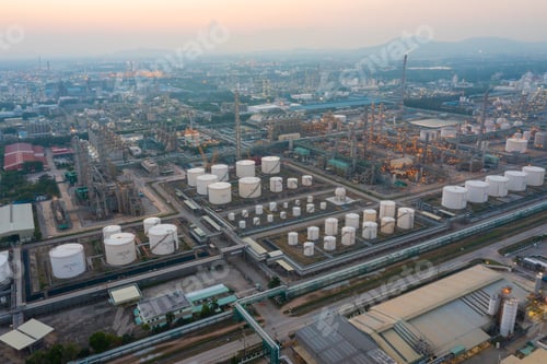Preview: Aerial view of petrochemical oil refinery and sea in industrial engineering concept in Bangna