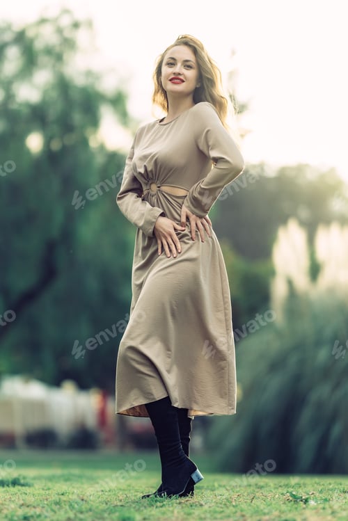 Preview: Portrait of caucasian woman posing for the camera with her lips painted red