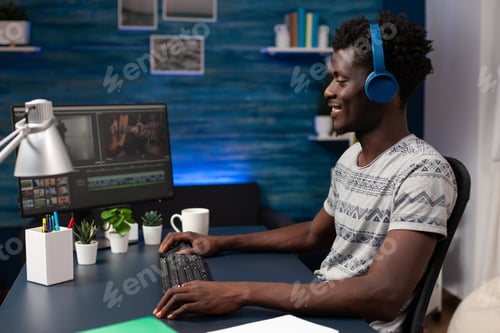 Preview: Video maker editor working at digital montage creating graphic effects