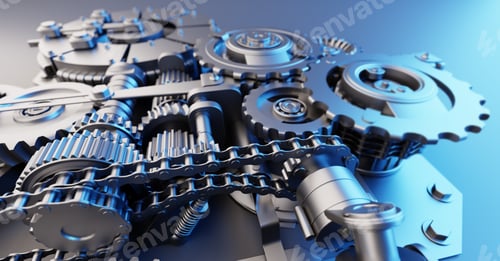 Preview: Gears and cogs mechanism. Industrial machine, engine