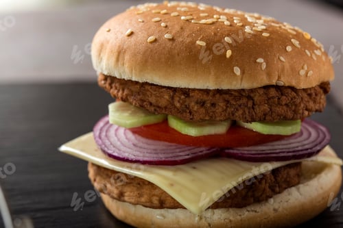 Preview: cheeseburger with tomato and mayonnaise sauce