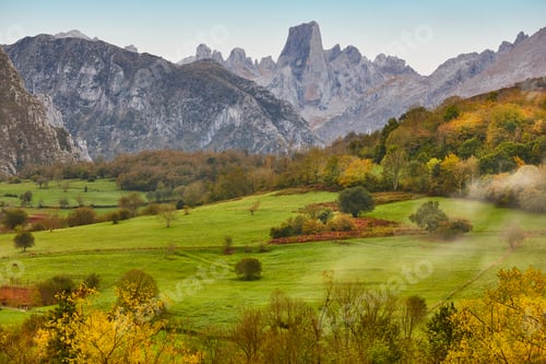 Preview: Fall landscape in Asturias. Naranjo de Bulnes. Picos Europa. Spain