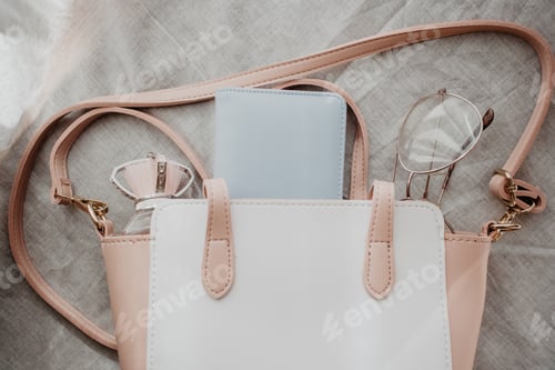 Preview: woman essentials/ luxury life / accessories/ purse, wallet, eyeglasses and perfume / pastel colors