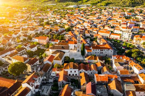 Preview: Aerial view of Vela Luka town on Korcula island, Croatia