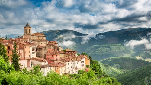 Preview: Beautiful sunset over the small town, Umbria, Italy