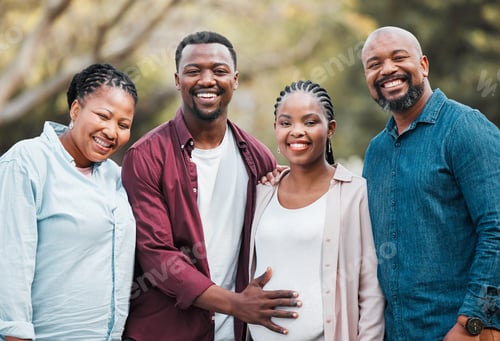 Preview: Smiling Adults Outdoors Together, Expectant Motherhood Moment