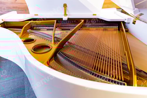 Preview: Piano strings and hammer detail from inside