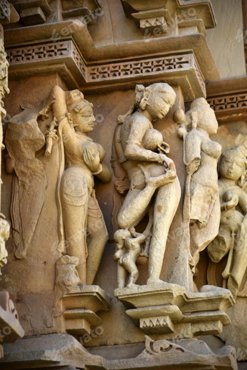 Preview: Stone carving sculptures Javari Temple, Khajuraho, a UNESCO world Heritage site, India.