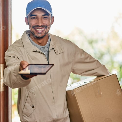 Preview: Everythings electronic now. Cropped portrait of a handsome young man delivering your package.