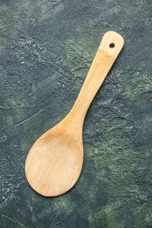 Preview: top view wooden spoon on dark background knife kitchen dinner wood food cutlery table meal color