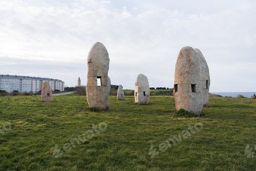 Preview: Monument of the menhirs in Hercules Tower coast a Coruna, Galicia, Spain