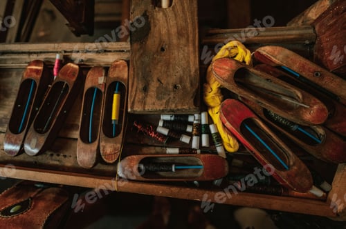 Preview: Handicraft wooden weaving shuttle for silk textile production in Santiago