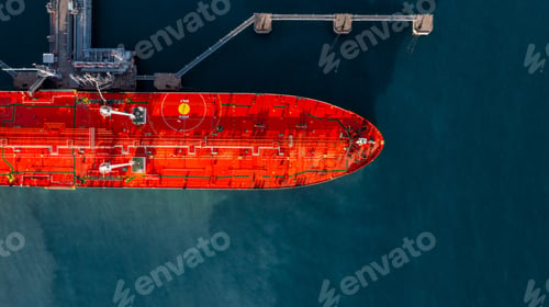 Preview: Aerial view oil tanker ship oil depot terminal storage petroleum petrochemical refinery product.