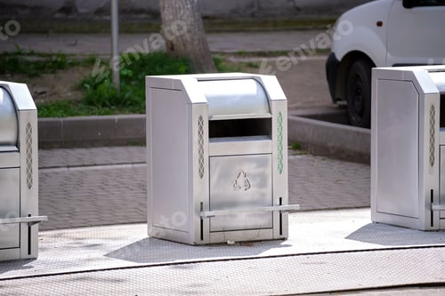 Preview: Stainless steel garbage cans for separate disposal of recycle trash on city street