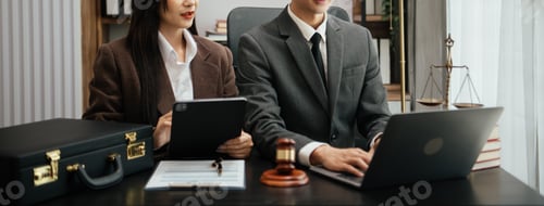 Preview: Business and Male lawyer or judge consult having team meeting with client, Law and Legal