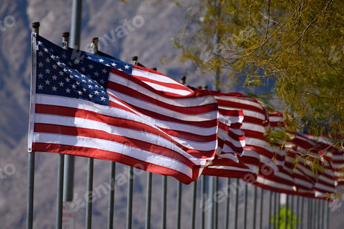 Preview: Row of waving American flags