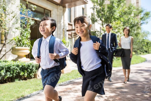 Preview: Happy sister and brother going to school