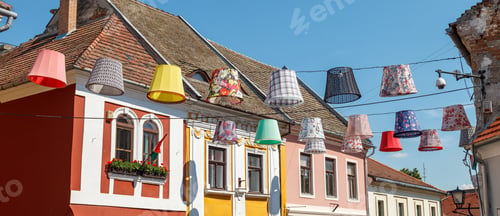 Preview: Szentendre, Hungary - June 03, 2019:Beautiful street lamps in the narrow tourist streets of Szentend