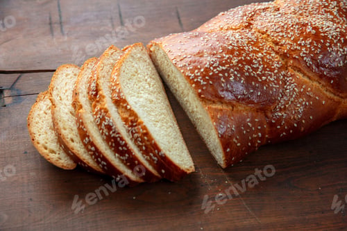 Preview: Easter sweet bread, homemade tsoureki braid on wooden table, closeup