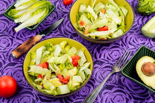 Preview: Healthy green salad with fresh vegetables.