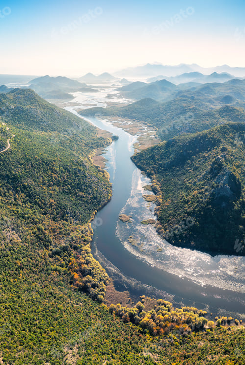 Preview: Autumn aerial view of Lake Skodar in Montenegro