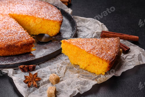 Preview: Pumpkin pie on marble cutting board