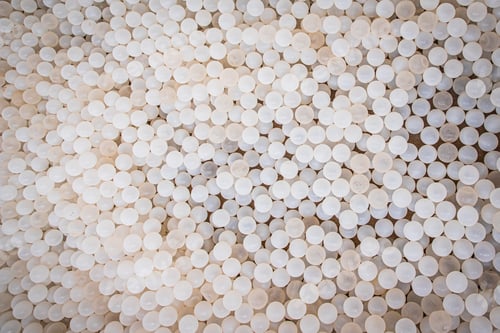 Preview: Texture of white plastic balls, top view photo