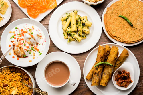 Preview: Group of Gujarati snacks food from India