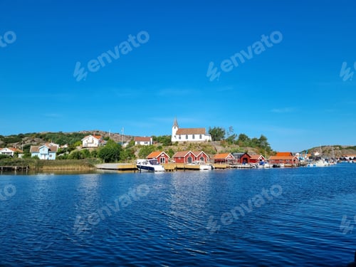 Preview: Beautiful view of a lake on the resort village background in Hamburgsund Sweden