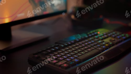 Preview: Close up of professional keyboard with RGB lighting