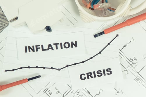 Preview: Various electrical components, work tools, installation plan, inscriptions inflation and crisis