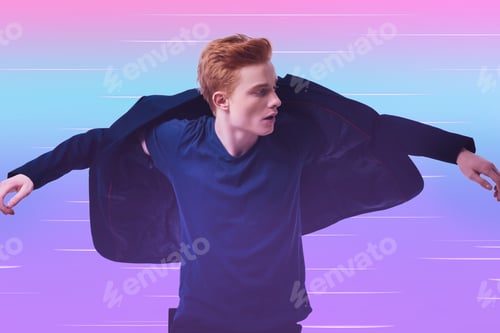 Preview: On My Way. Energetic Pensive Guy Wearing Jacket And Turning From Camera