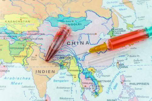 Preview: Vienna Austria, Feb.10.2020, map of china with blood test.ncov coronavirus, 2019