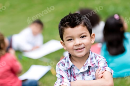 Preview: Cute Boy At School Looking Very Happy Outdoors