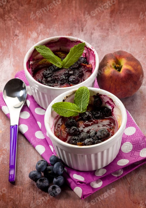 Preview: dessert with peach and blueberry