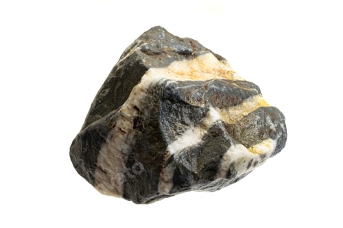 Preview: black stone with white quartz stripes against white isolated background