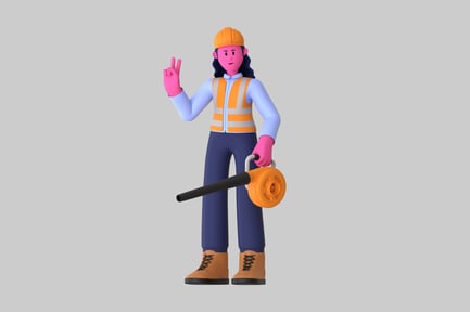 Preview: Construction Worker Cartoon with Leafblower
