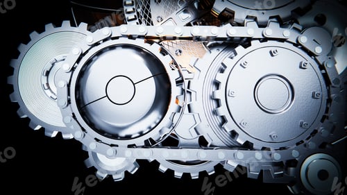 Preview: Chain drive rotating gears and cogs in a complex machine