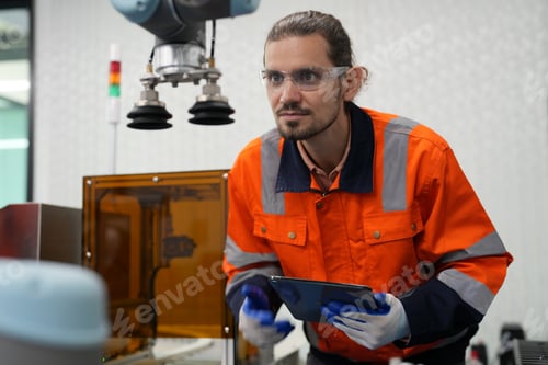 Preview: Engineering technology and smart factory concept with AI automation system by using robots automated