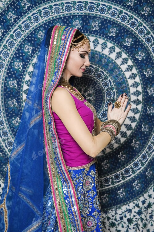 Preview: Woman In Indian Clothes Dancing Belly Dance. Young Beautiful Woman In National Costume Dancing