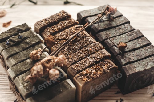 Preview: handmade herbal soap with wildflowers, healing flowers, mint, lavender