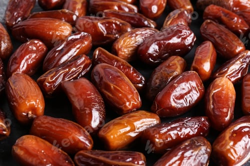 Preview: Many sweet dried dates on dark grey background, closeup