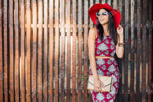 Preview: stylish beautiful woman in printed outfit, summer style fashion