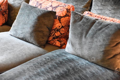 Preview: comfy couch or sofa seating in grey and orange with cushions
