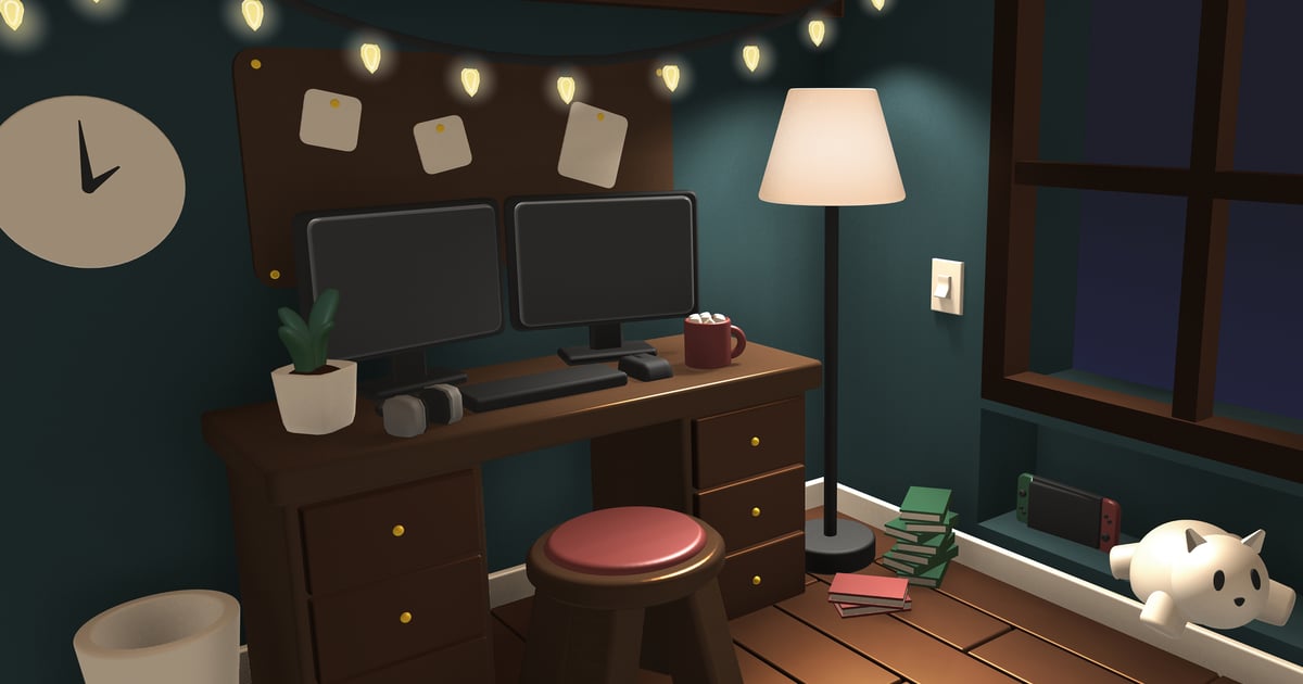 Cozy Winter Workspace 3D, Incl. cold & desk. - Envato