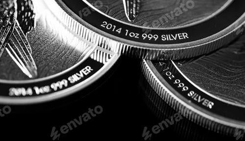 Preview: Close up of Silver Bullion Coin on a black mirror background