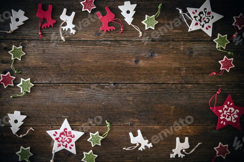 Preview: Christmas Ornaments on Wooden Background